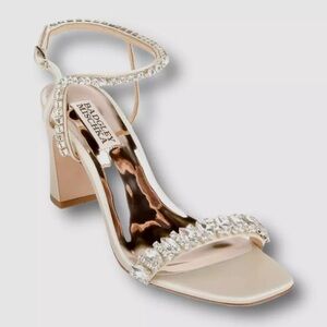 Badgley Mischka White Heels with Block Heel and Pearl Straps